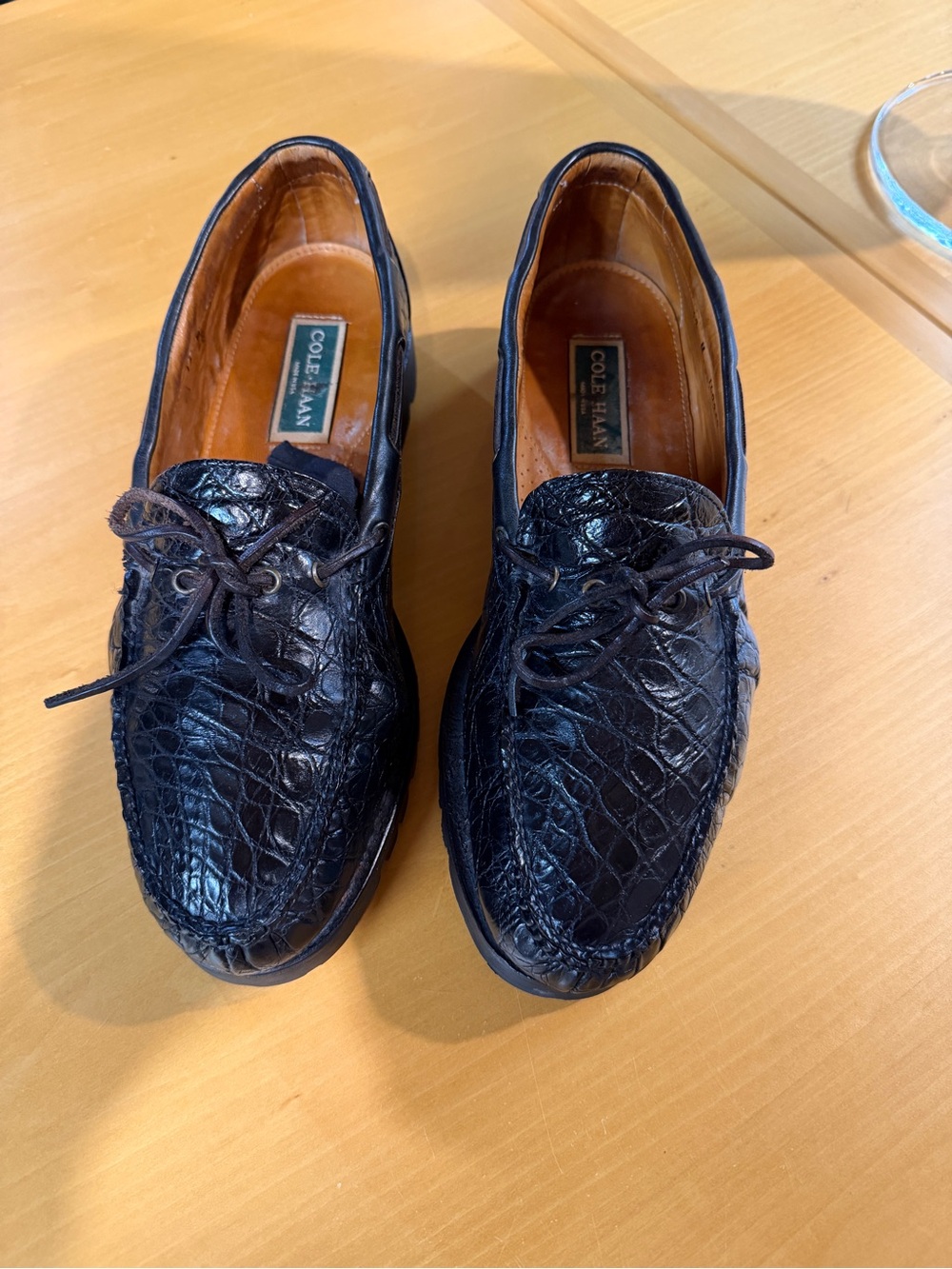 Cole Haan Menโs Black Genuine Crocodile Boat Shoes Sz 12M